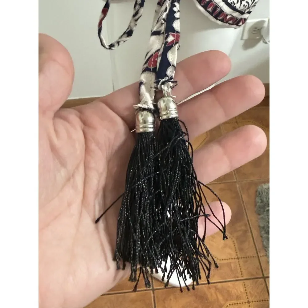 Angie Womens Boho Print Shorts Red Black White Tassel Side Tie Festival Size L - Picture 4 of 10